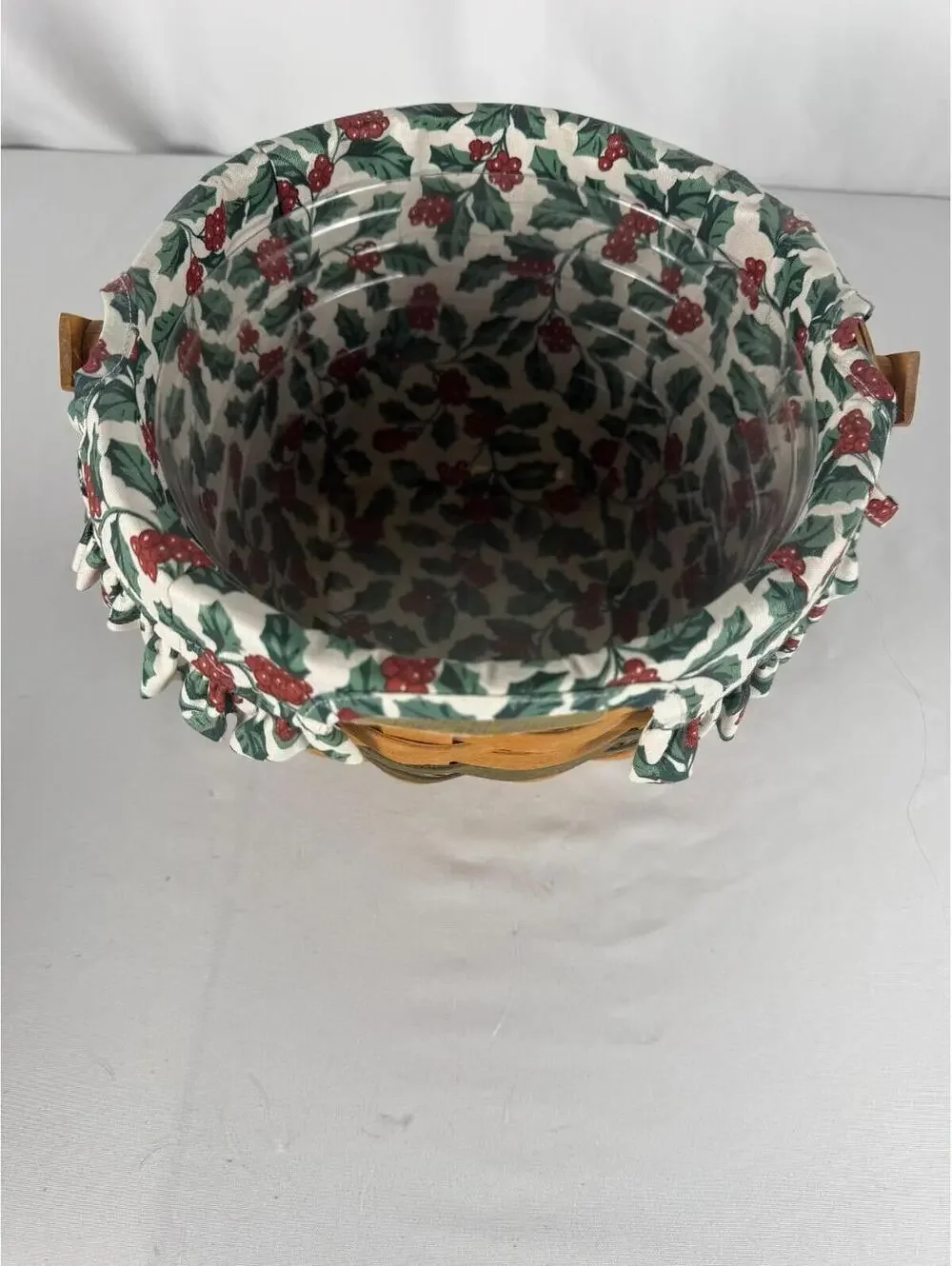 1994 Longaberger Christmas Jingle Bell Basket w/Holly Liner & Protector Vintage